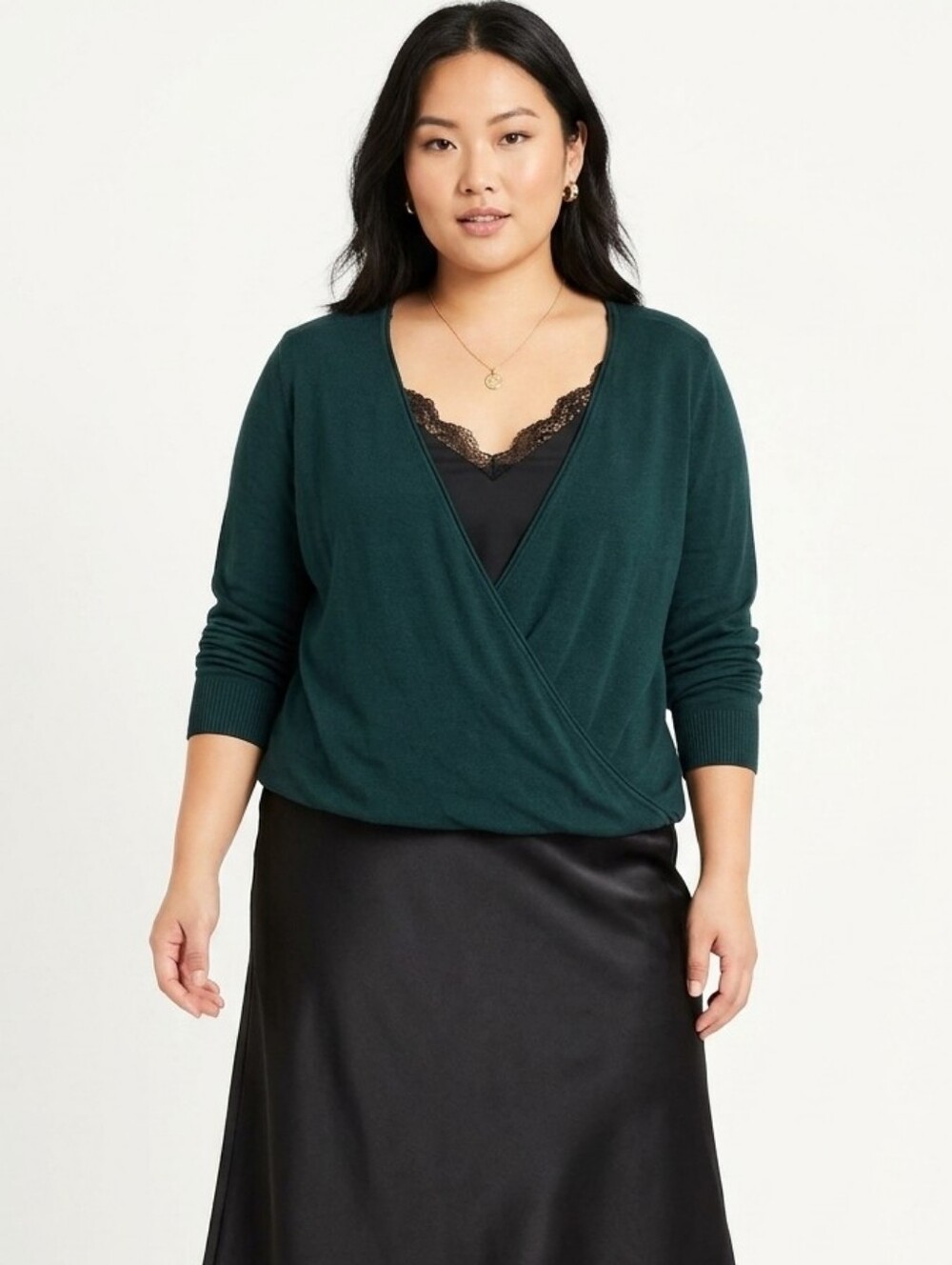 1X Knit Dex Teal Dark Green Crewneck Sweater Top Lace